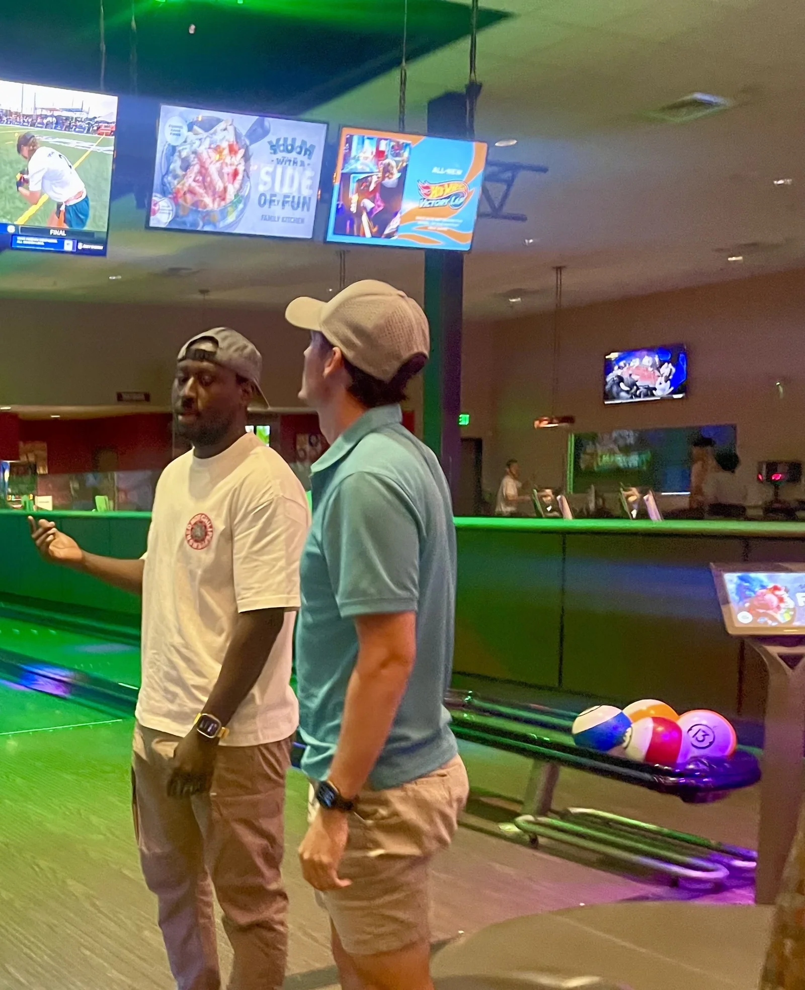 Team bonding event at a bowling alley